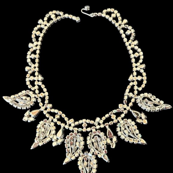 Stunning Vintage Blue & Pink Rhinestone Collar Bib Choker Necklace & Earring Set - Picture 11 of 13